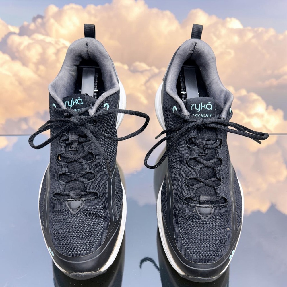 Ryka Sky Bolt Womens Walking Sneakers Black Teal Mesh Lace Up Shoes Size 9
